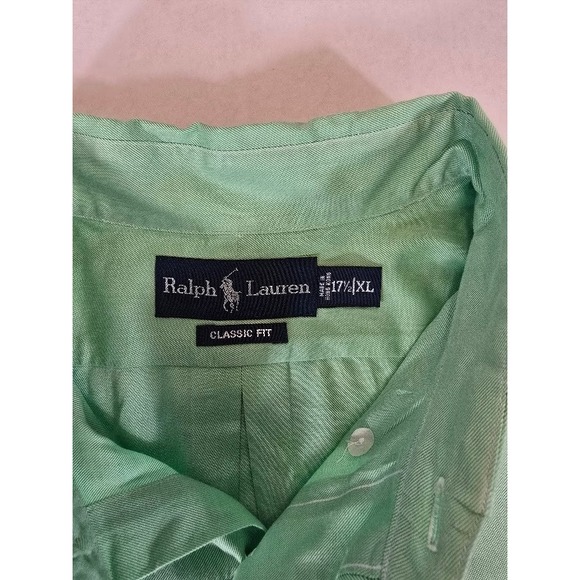 Ralph Lauren Mens Green Striped Classic Fit Long Sleeve Button Down XL 17 1/2 - Picture 3 of 9